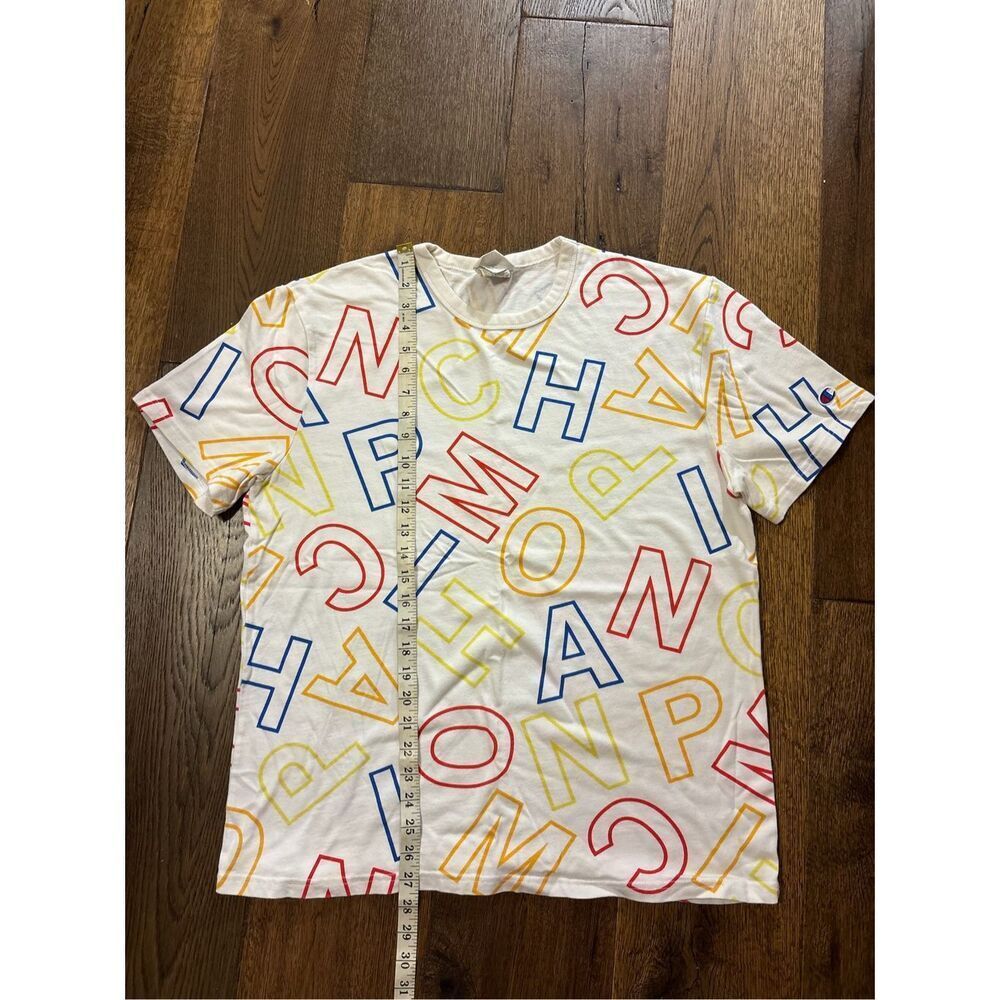 Champion heritage all over print logo letters tshirt rainbow L - Picture 7 of 7